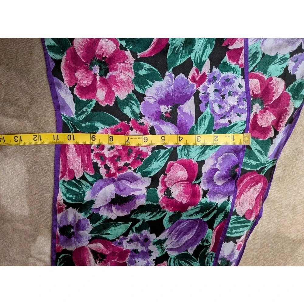 Adrienne Vittadini Floral Scarf Purple Pink Green Black Silky 11x53 Vintage